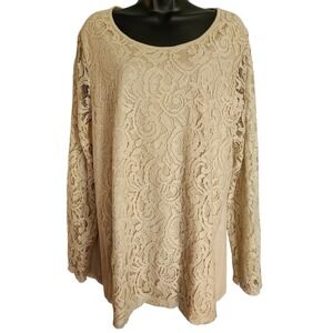 Chico's Lace Top Long Sleeve Elegant Blouse Lightweight Beige Size‎ 3